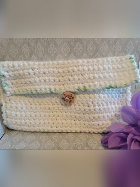 Handmade Crochet Clutch with Floral Button